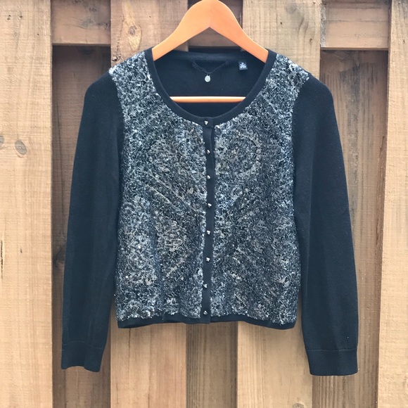 Anthro Knitted & Knotted Black Sequin Cardigan - Picture 5 of 8